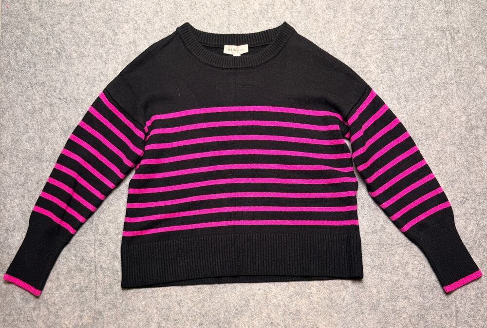 Philosophy Black & Pink Striped Long Sleeve Pullover Knit Sweater Women’s Sz XL